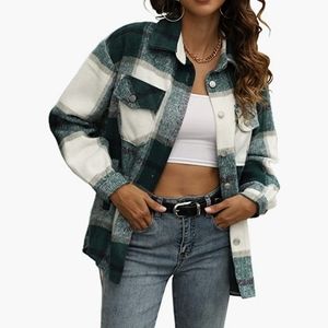 Green and white plaid shacket
